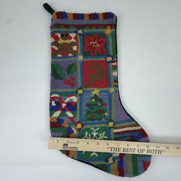 Vintage Christmas Stocking Wool Tapestry Holiday Design Cotton Velvet Back 19" - Picture 8 of 8
